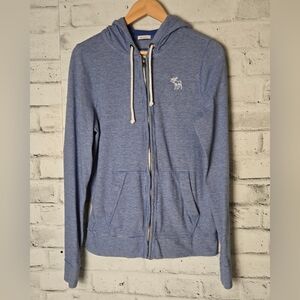 Abercrombie & Fitch Blue Zip Up Hoodie Sweatshirt M Logo Moose Classic Casual